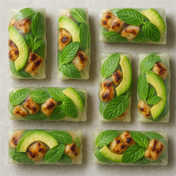 Poulet yakitori (caram�lis�) avocat, menthe